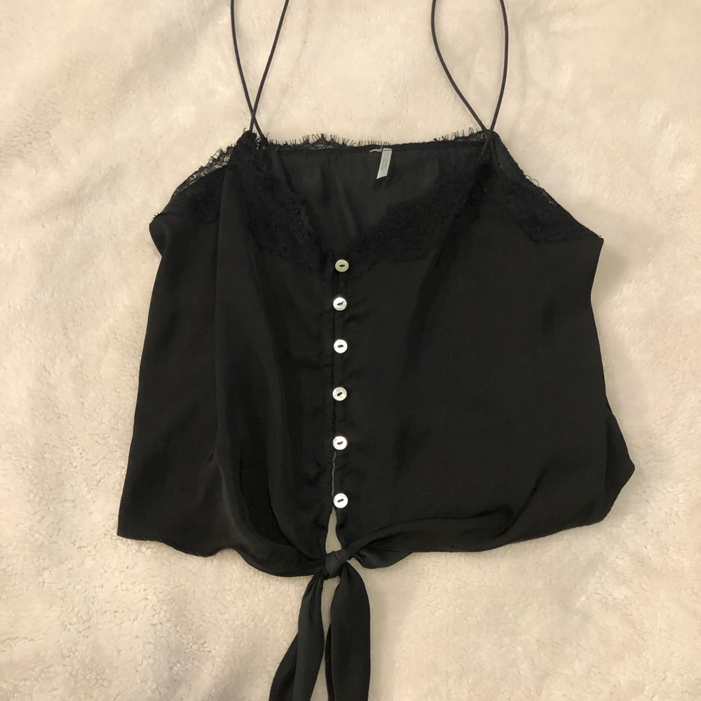 black silky tank top